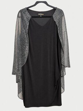 Glamour Nights Black Dress Silver Metallic Sheer Cape Overlay 20W #018